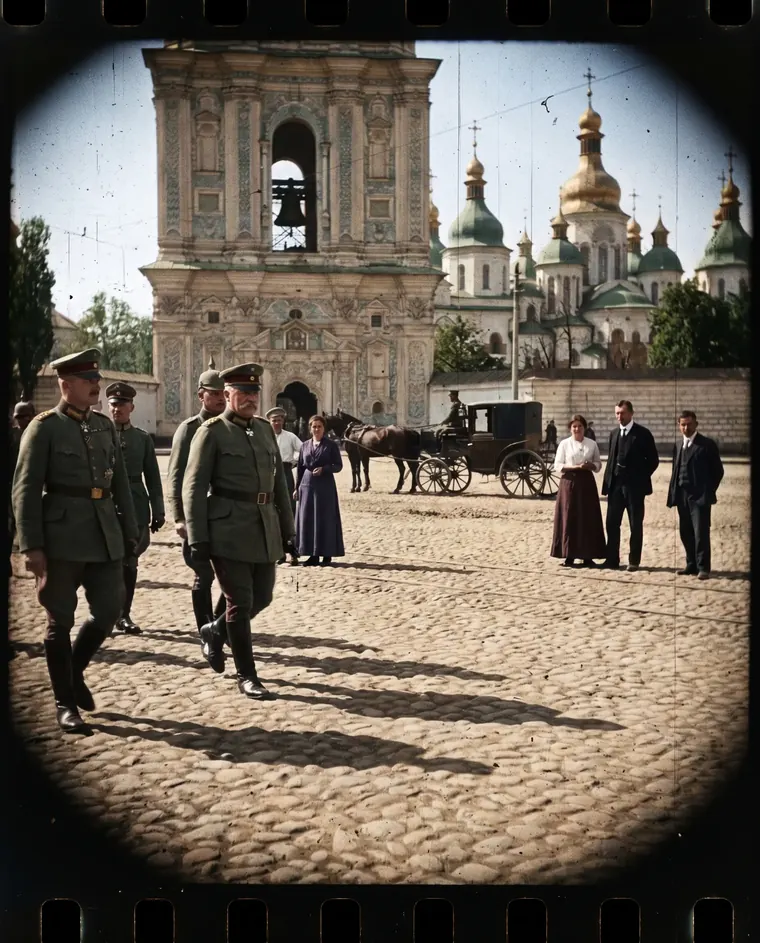 Липень: реконструкція за фотографіями. Німецькі офіцери біля Софії, страйк залізничників
